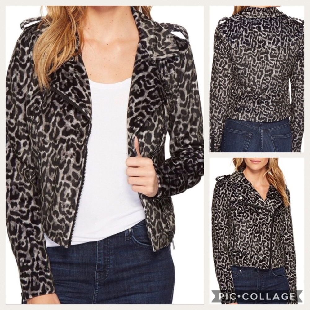 Bebe Black Gray Leopard Moto Style Jacket NWT